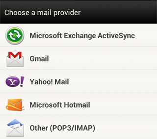 Choose Mail Provider Option
