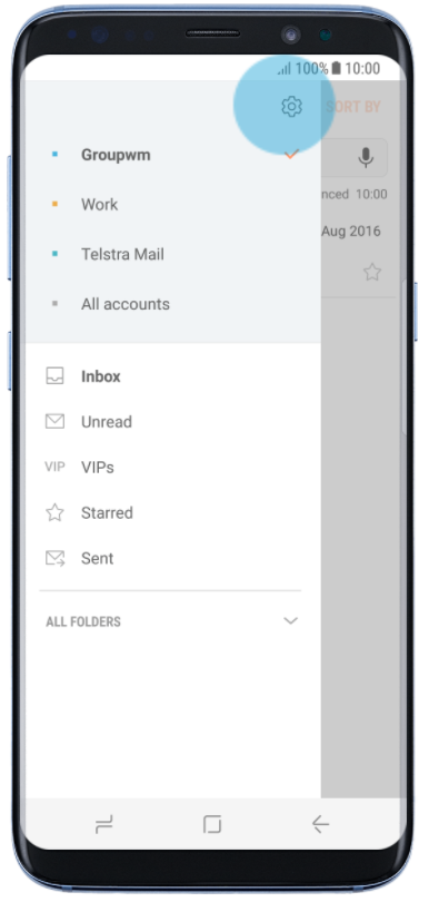 Settings of the email account